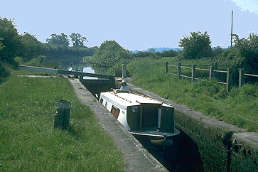 Boat descending a lock.
