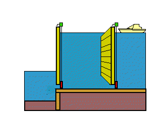 Boat approaching a lock.